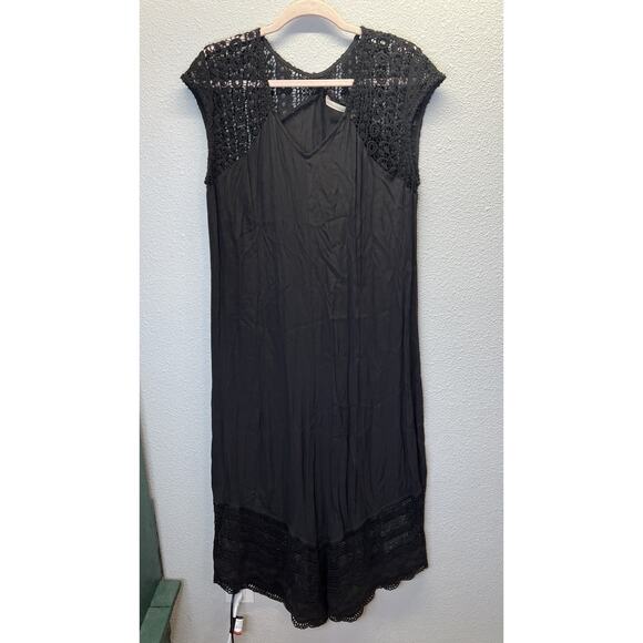 Soft Surroundings Women’s M Black Crochet Lace Trim Maxi Dress Boho Chic - Picture 7 of 7